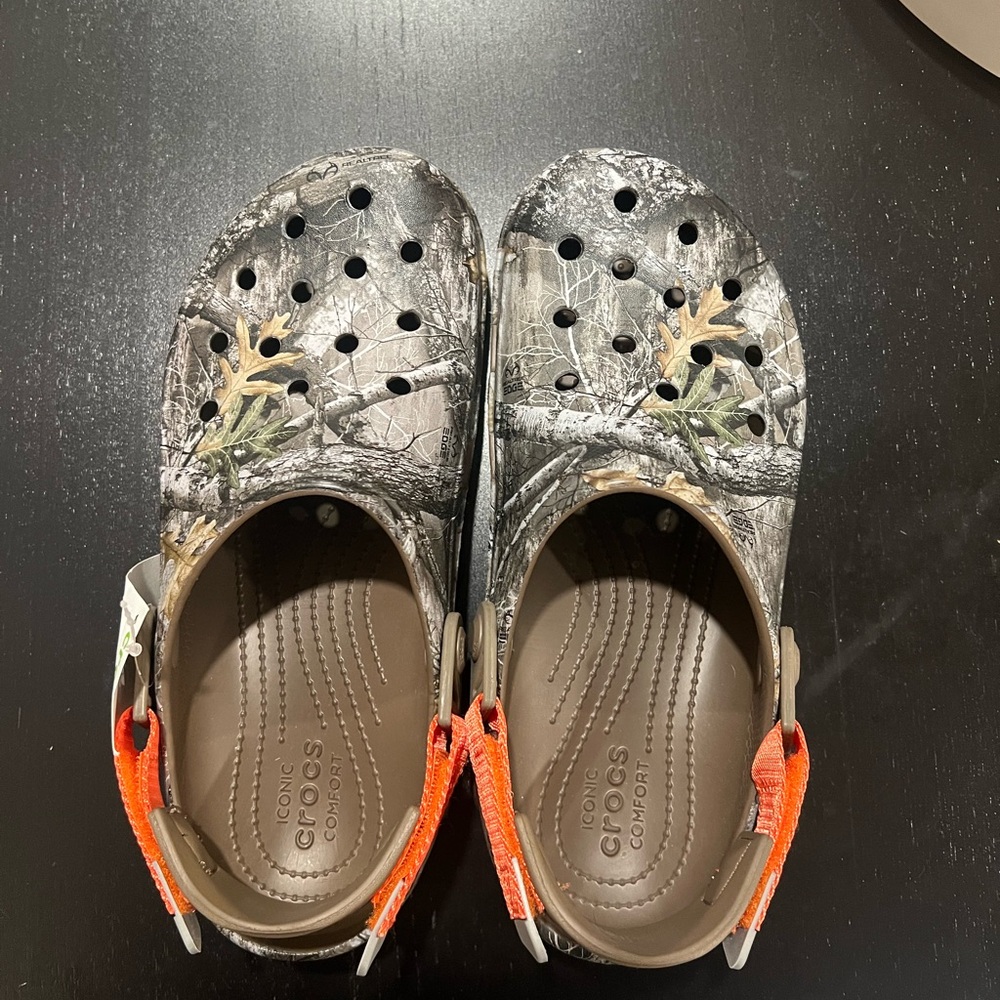 CROCS Gray and Orange Sandals with Perforated Design